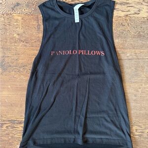 Black Sleeveless Top with Red Text